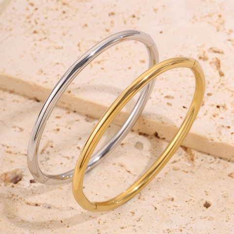 Bracelet Jonc Minimaliste en Acier Inoxydable pour Femme Plaqué Or Argent Simple Poli Bracelet Manchette Bijoux Cadeau