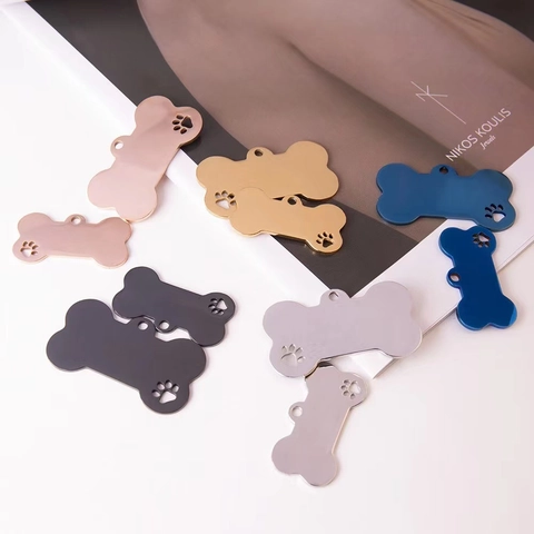 Bone Shape Stainless Steel Pet ID Tag Dog Cat Name Plate Paw Print Hollow Out Pendant Keychain Charm Accessory