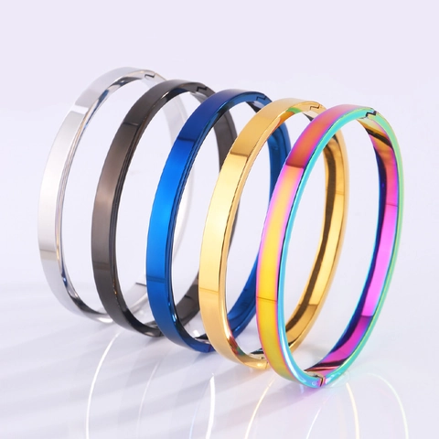 Bracelet Jonc Minimaliste en Acier Inoxydable Pour Femmes Hommes Bracelet à Charnière en Acier au Titane Poli Miroir Bijou Cadeau