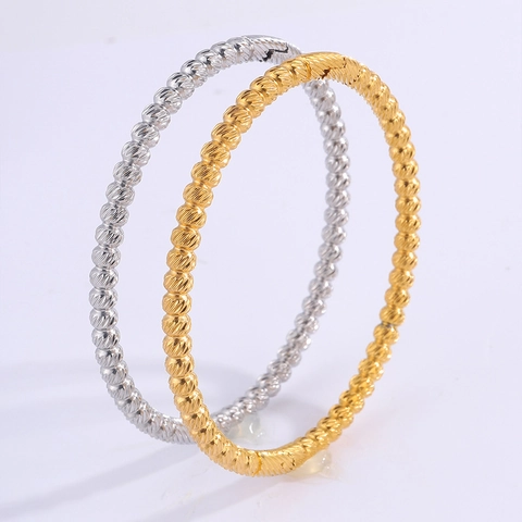 Stainless Steel Bamboo Joint Round Bead Bangle Bracelet For Women Gold Silver Plated Spiral Texture Elegant Jewelry Gift