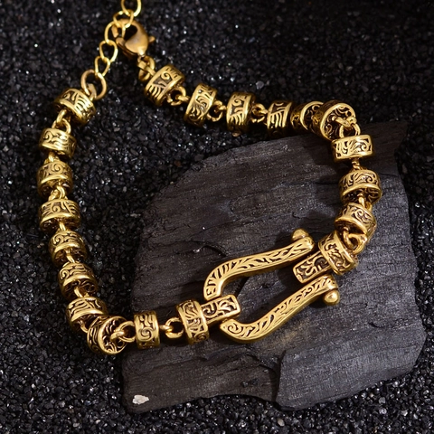 Bracciale Vintage Arabesque a Ferro di Cavallo da Donna in Rame con Chiusura a U e Grani con Motivo Retrò Gioielli alla Moda Regalo