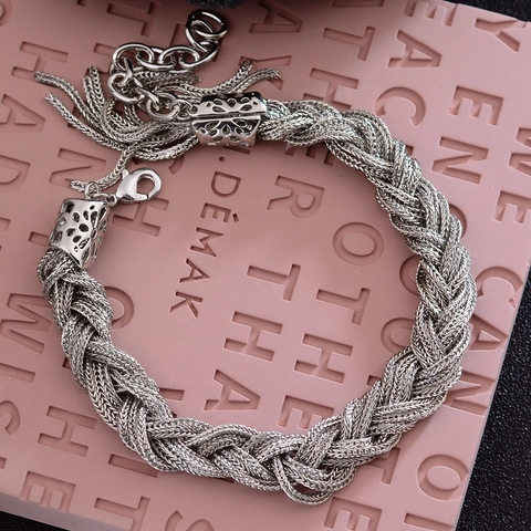 Retro Mehrsträngiges Geflochtenes Kupferarmband Für Damen Gold Silber Versilbert Zopfkette Armband Mit Quaste Ethno Schmuck Geschenk