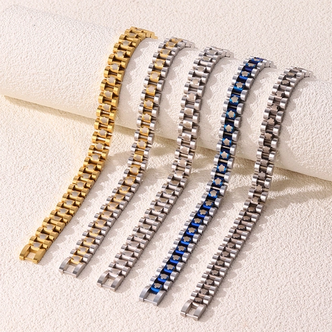 Fashion Stainless Steel Flower Watchband Bracelet For Women Men Two Tone Gold Silver Blue Black Metal Jewelry Adjustable Bracelet