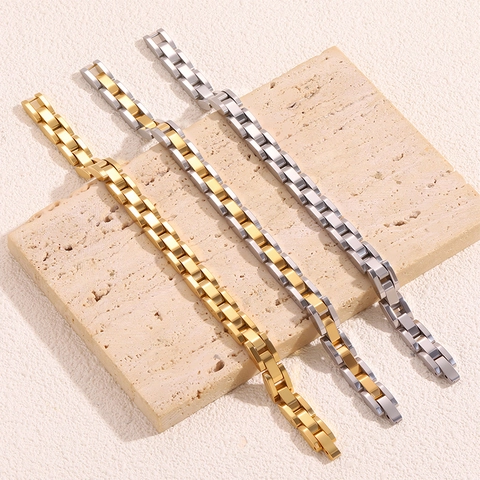 Bracelet de Montre en Acier Inoxydable Or Argent Bicolore Plaque d'Identité Courbée Chaîne pour Hommes Femmes Bijoux de Mode