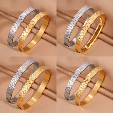 Bracelet Jonc en Acier Inoxydable à Motif Géométrique Plaqué Or Argent Bracelet à Charnière Papillon Nid d'Abeille Bijoux pour Femmes