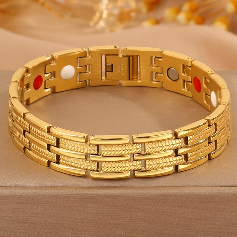 Bracelet de Magnétothérapie en Acier Inoxydable pour Hommes Femmes Santé Énergie Aimant Bracelet Gourmette Bijoux Cadeau