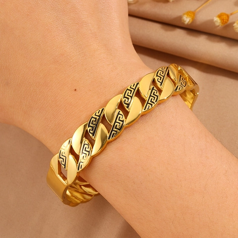 Herren Vintage Gold Edelstahl Panzerkette Armband Mäander Muster Hip Hop Armreif Schmuck Geschenk Für Ihn