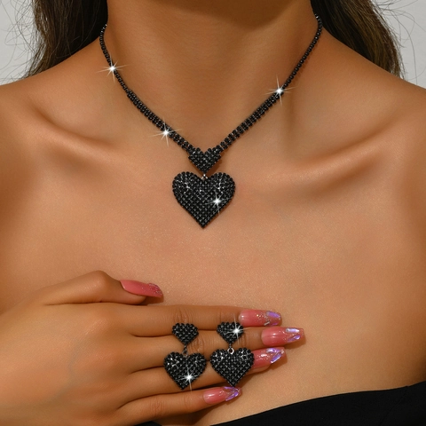 Collar Y Pendientes De Aleación Corazón De Estrás Para Mujer Joyas Brillantes Elegantes Para Boda Fiesta Regalo San Valentín