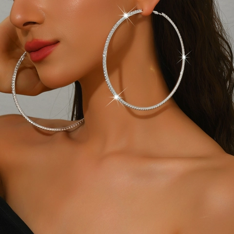 Fashion Oversized Full Rhinestone Hoop Earrings Alloy Shiny Large Circle Earrings For Women Party Music Festival Jewelry Accessories