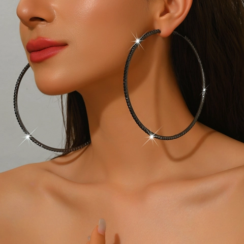 Fashion Oversized Full Rhinestone Hoop Earrings Alloy Shiny Large Circle Earrings For Women Party Music Festival Jewelry Accessories