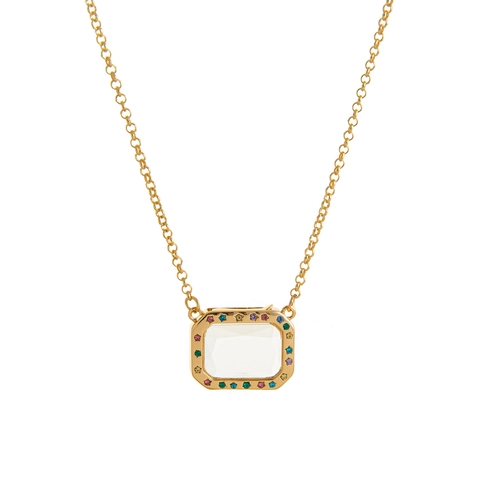 Vintage Koperen Strass Glas Medaillon Ketting Met 18K Vergulde Hart Rechthoek Hanger DIY Sieraden Voor Vrouwen