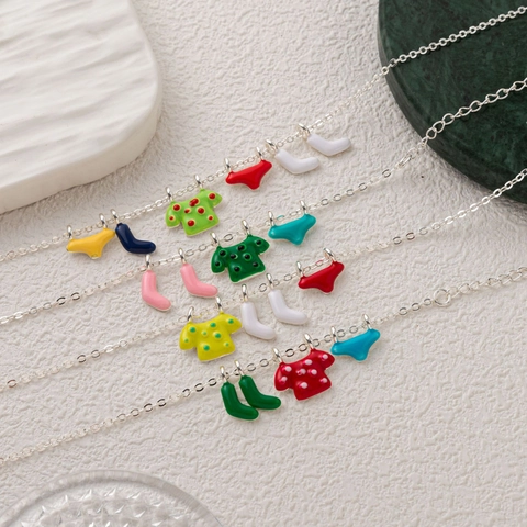 Creative Enamel Colorful Clothing Pendants Necklace Bracelet Set Gold Plated Copper Jewelry Laundry Theme Socks Shirt Jewelry For Women