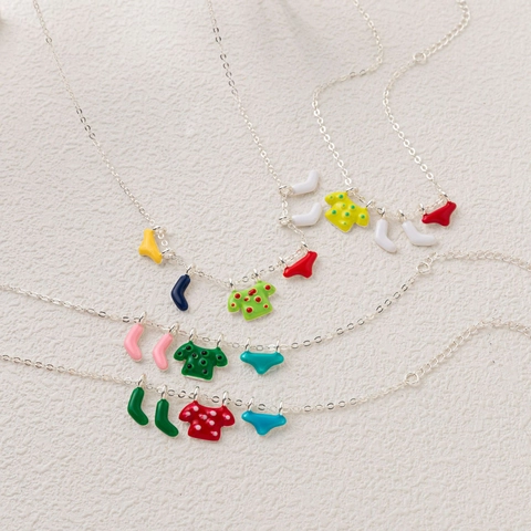 Creative Enamel Colorful Clothing Pendants Necklace Bracelet Set Gold Plated Copper Jewelry Laundry Theme Socks Shirt Jewelry For Women