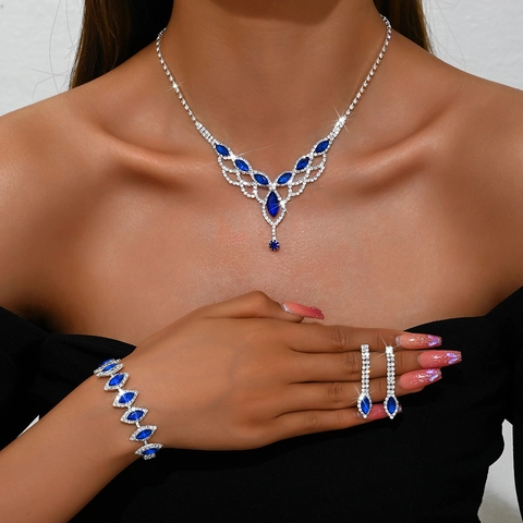 Elegant Legierung Strass Marquise Schnitt Netz Schmuckset Für Damen Hochzeit Braut Party Halskette Ohrringe Armband Zubehör
