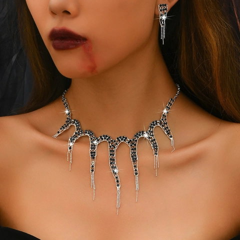 Juego de Pendientes y Collar de Pulpo con Borlas de Diamantes de Imitación Gótico Juego de Joyas para Fiesta de Halloween