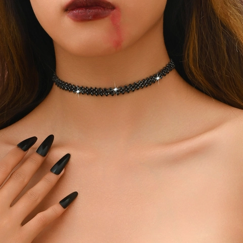 Gothic Schwarze Strass Choker Halskette Für Damen Halloween Hochzeit Party Schmuck Schwarze Wassertropfen Anhänger Kristall Halsketten