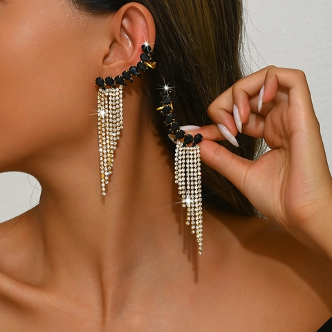 Luxurious Long Tassel Ear Crawler Earrings With Pear Shaped Stones And Shimmering Rhinestone Chains For Women Wedding Banquet Party