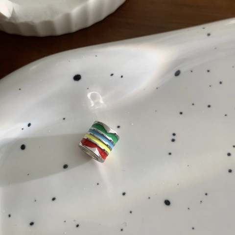 Korean Fashion Rainbow Enamel Pendant Necklace Copper Silver Color Cylindrical Stripe Luck Bead Pendant For Women Jewelry