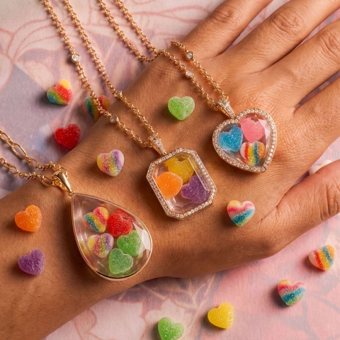 Retro Koperen Transparante Medaillon Hanger Ketting Verguld Hart Waterdruppel Rechthoek Sieraden Voor Vrouwen
