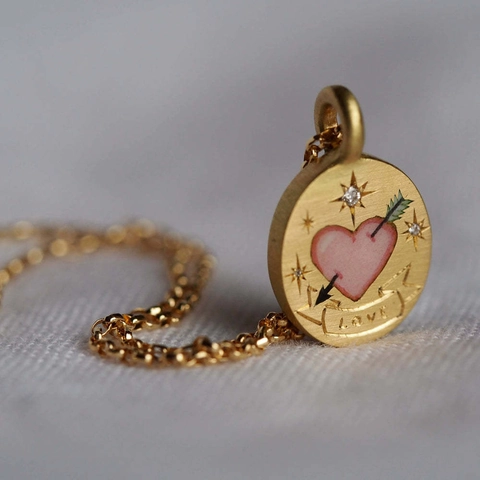 Collana Con Pendente Vintage In Acciaio Inossidabile Da Donna Placcata Oro 18K Smalto Dipinto A Mano Cuore Fiore Gioielli