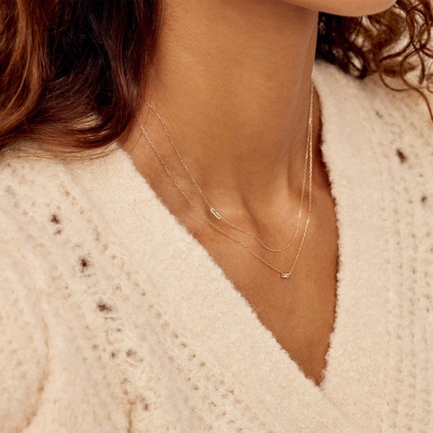 18K Gold Plated Stainless Steel Initial Necklace For Women Minimalist Capital Letter Pendant Sideways O-Chain Clavicle Jewelry