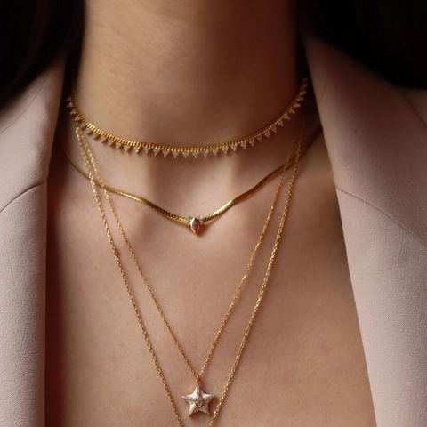 Collana Con Pendente In Zircone Marquise Acciaio Inossidabile Placcato Oro 18K Catena A Serpente Gioielli Eleganti Per Donna