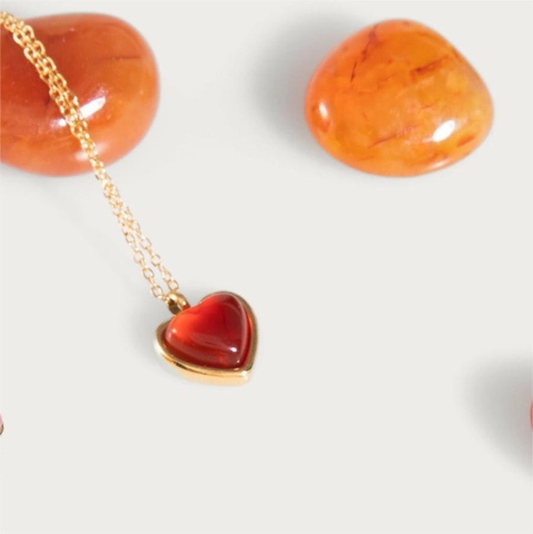 Heart Pendant Necklace Stud Earrings Stainless Steel Red Gemstone Vintage Style Jewelry For Women Gold Plated Accessories