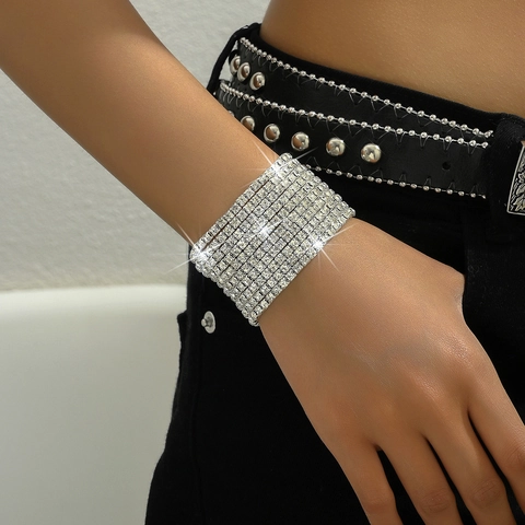 Luxury Multi Row Rhinestone Stretch Bracelets Alloy Colorful Crystal Bangle For Women Party Wedding Fashion Jewelry