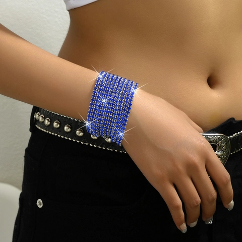 Luxury Multi Row Rhinestone Stretch Bracelets Alloy Colorful Crystal Bangle For Women Party Wedding Fashion Jewelry