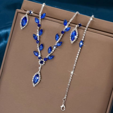 Bridal Jewelry Rhinestone V-Shape Necklace Earrings Bracelet For Wedding Banquet Women Luxury Accessories