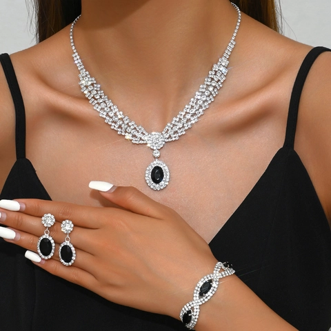 Luxury Copper Zirconia Jewelry Necklace Earrings Bracelet Oval Synthetic Sapphire Emerald Ruby Gemstone Wedding Banquet Jewelry