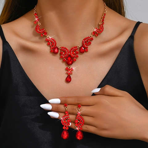 Luxury Water Drop Rhinestone Jewelry Set Bridal Necklace And Earrings For Wedding Banquet Formal Dress Accessories Women