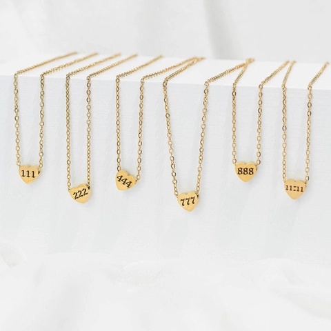 Stainless Steel Heart Pendant Necklace Gold Plated Angel Number Lucky Choker For Women Fashion Jewelry