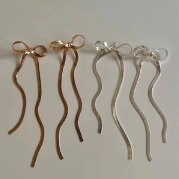 Bowknot Tassel Earrings Stainless Steel Snake Chain Dangle Drop Minimalist Niche Design Fashion Jewelry For Women