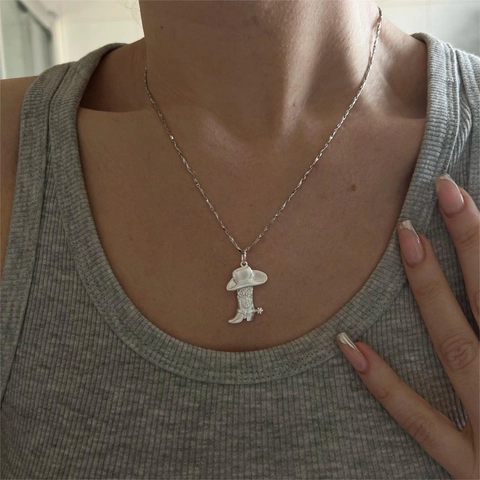 Stainless Steel Cowboy Boots Hat Horseshoe Pendant Necklace Western Jewelry Gold Silver Plated Chain For Men Women