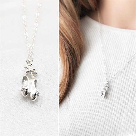 Ballet Slipper Bow Pendant Necklace Elegant Copper Gold Silver Rose Gold Plated Fashion Jewelry Gift For Women Girls