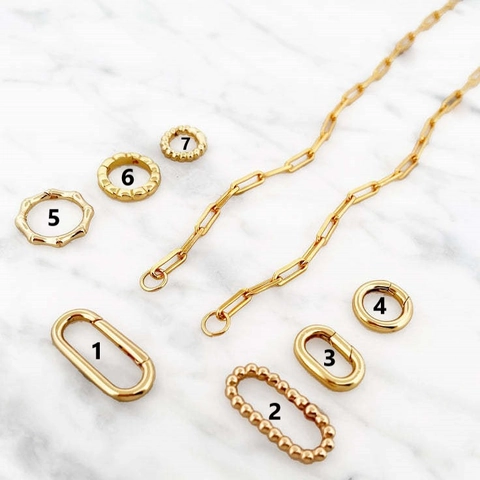 Gold Plated Copper Paperclip Chain Necklace Bracelet With Heart Round Carabiner Lock Geometric Pendant Jewelry For Women