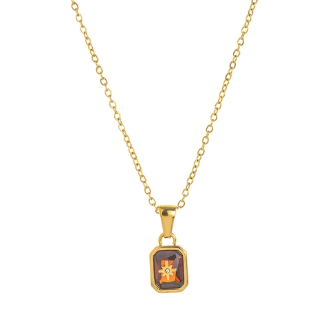 Vintage 18K Vergoldet Edelstahl Polarstern Geburtsstein Anhänger Halskette Rechteck Kristall Stern Schmuck Damen Geschenk