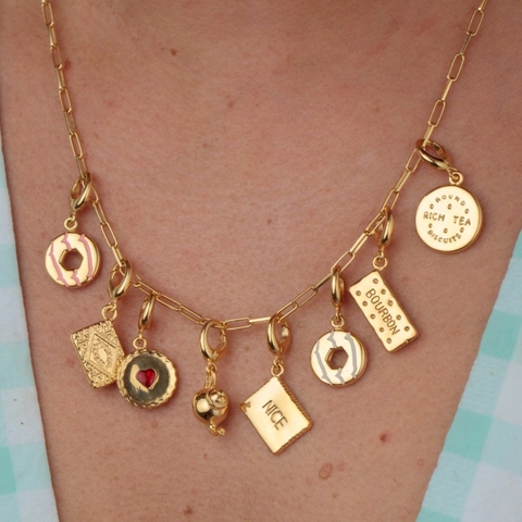 Collana Con Pendente a Forma di Biscotto Teiera Cuore in Acciaio Inossidabile Placcato Oro 18K per Donna Gioielli