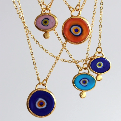 Bohemian 18K Gold Plated Stainless Steel Evil Eye Pendant Necklace Colorful Enamel Round Oval Lucky Protection Neck Jewelry