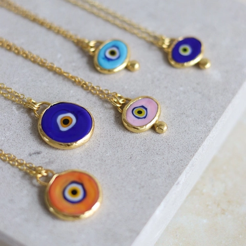Bohemian 18K Gold Plated Stainless Steel Evil Eye Pendant Necklace Colorful Enamel Round Oval Lucky Protection Neck Jewelry