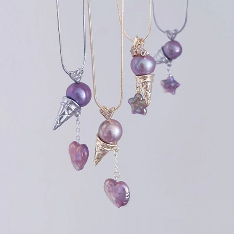 Design Eiswaffel Anhänger Halskette Vergoldetes Kupfer Mit Barockperle Zirkonia Süßer Coolen Stil Schmuck Für Damen