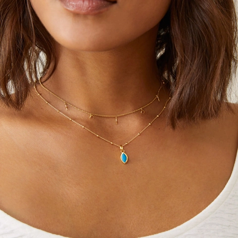 18K Gold Plated Stainless Steel Satellite Bead Chain Necklace With 925 Sterling Silver Zircon Birthstone Geometric Pendant