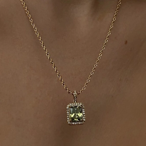 Vintage British Style 18K Gold Plated Stainless Steel Rope Chain Square Zirconia Pendant Necklace Bracelet For Women