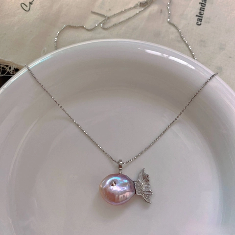 Natural Baroque Pearl Fish Pendant Necklace Gold Silver Plated Copper Animal Shape Whale Crab Zirconia Jewelry For Women