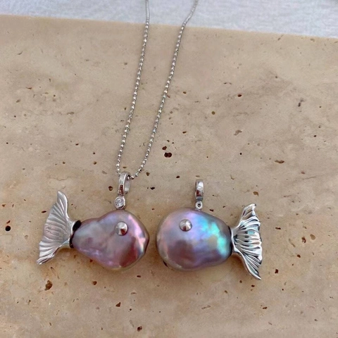 Natural Baroque Pearl Fish Pendant Necklace Gold Silver Plated Copper Animal Shape Whale Crab Zirconia Jewelry For Women