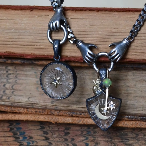 Copper Gold Plated Evil Eye Star Moon Pendant Necklace Vintage Gothic Heart Skull Rainbow Glass Crystal Jewelry For Women