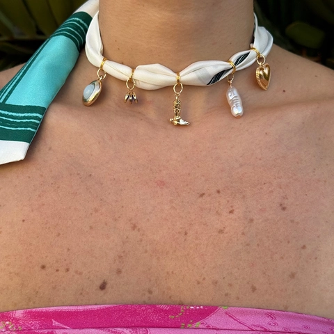 Bohemian Satin Ribbon Choker Necklace With Stainless Steel Pendants 18K Gold Plated Heart Artificial Pearl Chili Butterfly Charms For Women