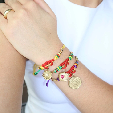 Bohemian Braided Cotton Rope Bracelet With 18K Gold Plated Stainless Steel Pendant Heart Cup Hexagon Adjustable Jewelry For Women