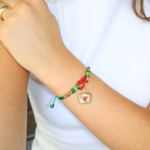 Bohemian Braided Cotton Rope Bracelet With 18K Gold Plated Stainless Steel Pendant Heart Cup Hexagon Adjustable Jewelry For Women